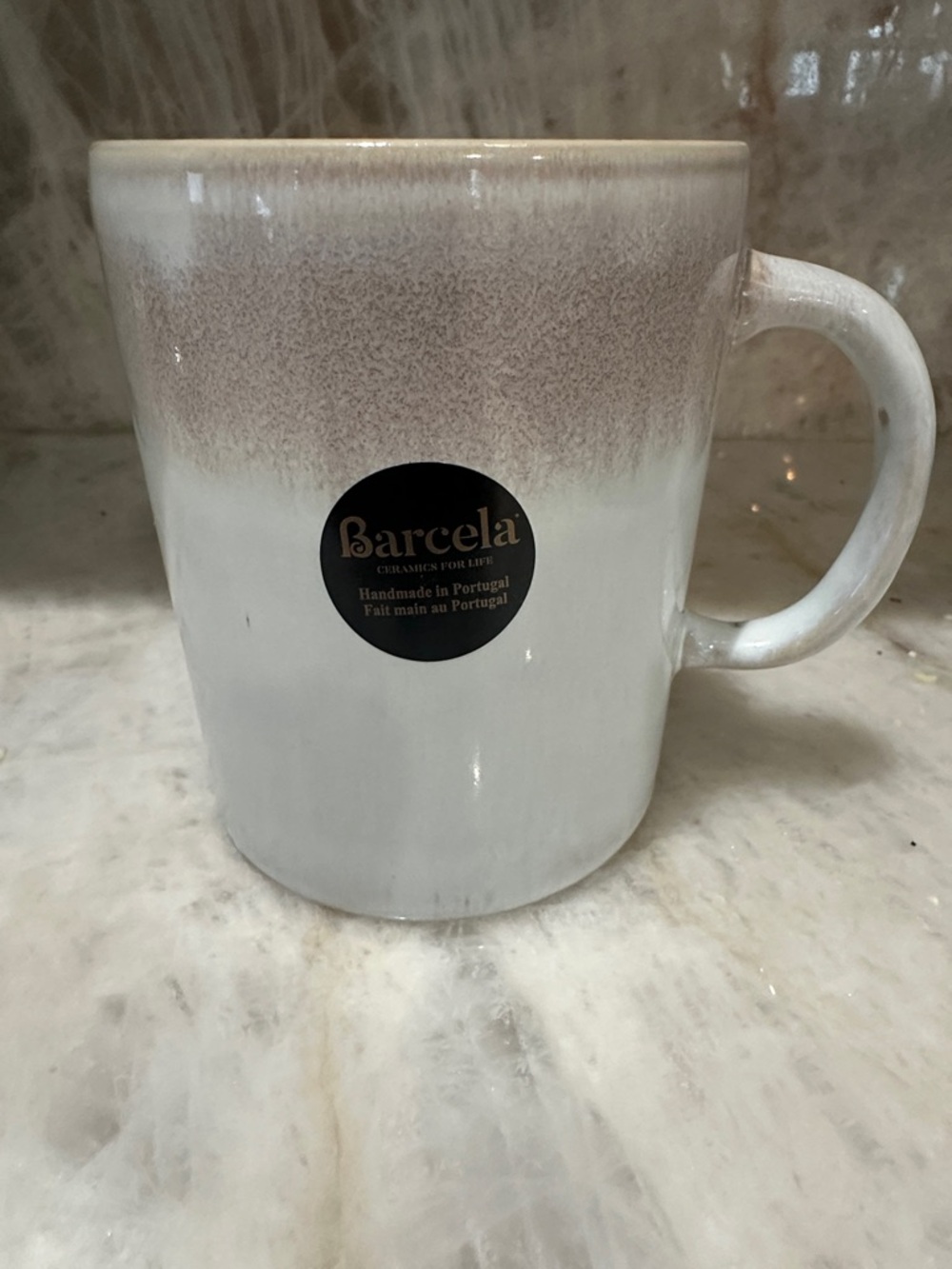 Two-Tone Beige and White Ceramic Mug